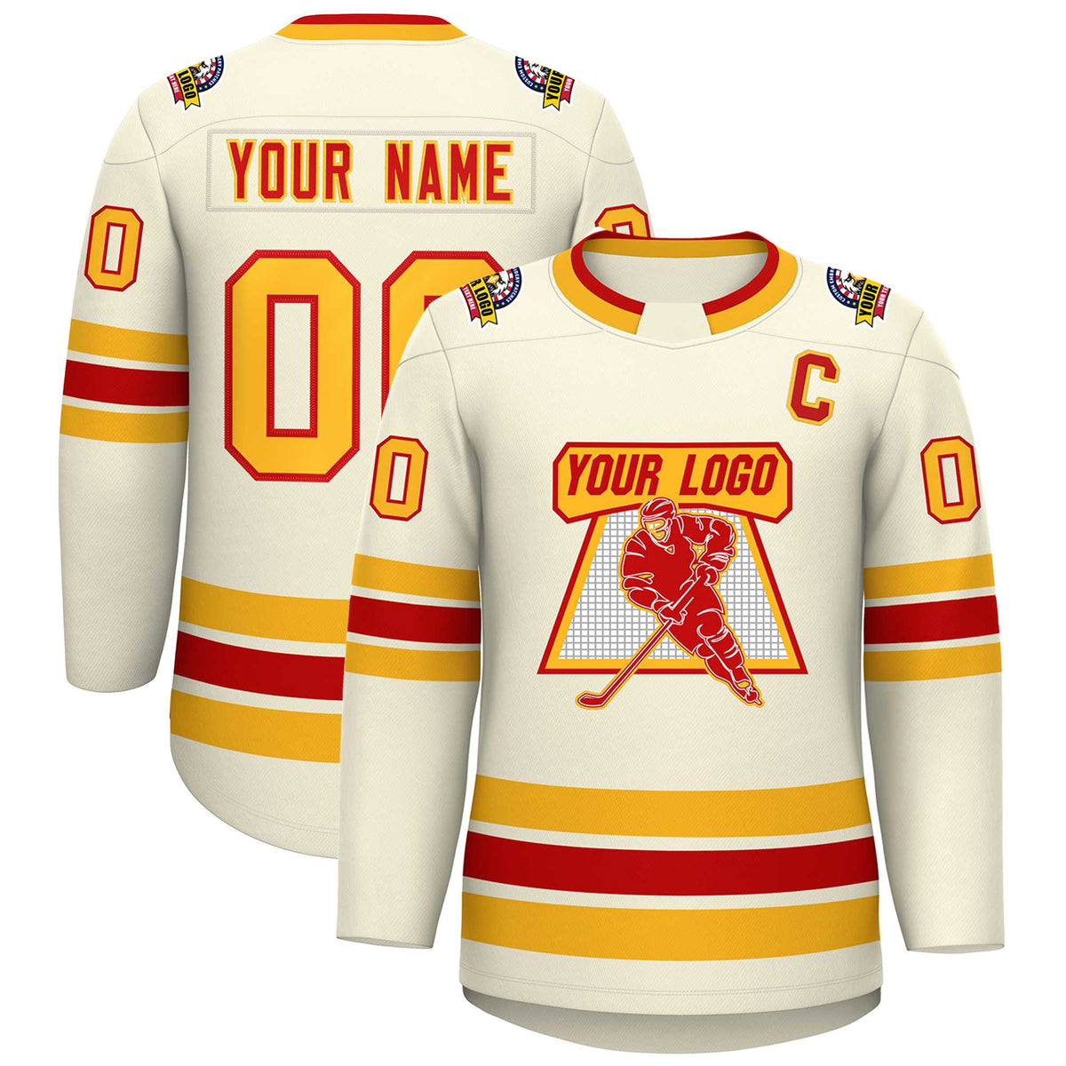 Custom Khaki Red-Gold Classic Style Hockey Jersey | KXKSHOP