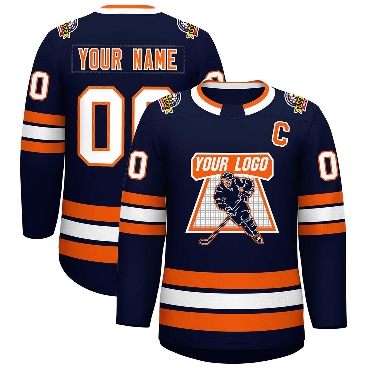 Custom Navy Orange-White Classic Style Hockey Jersey | KXKSHOP