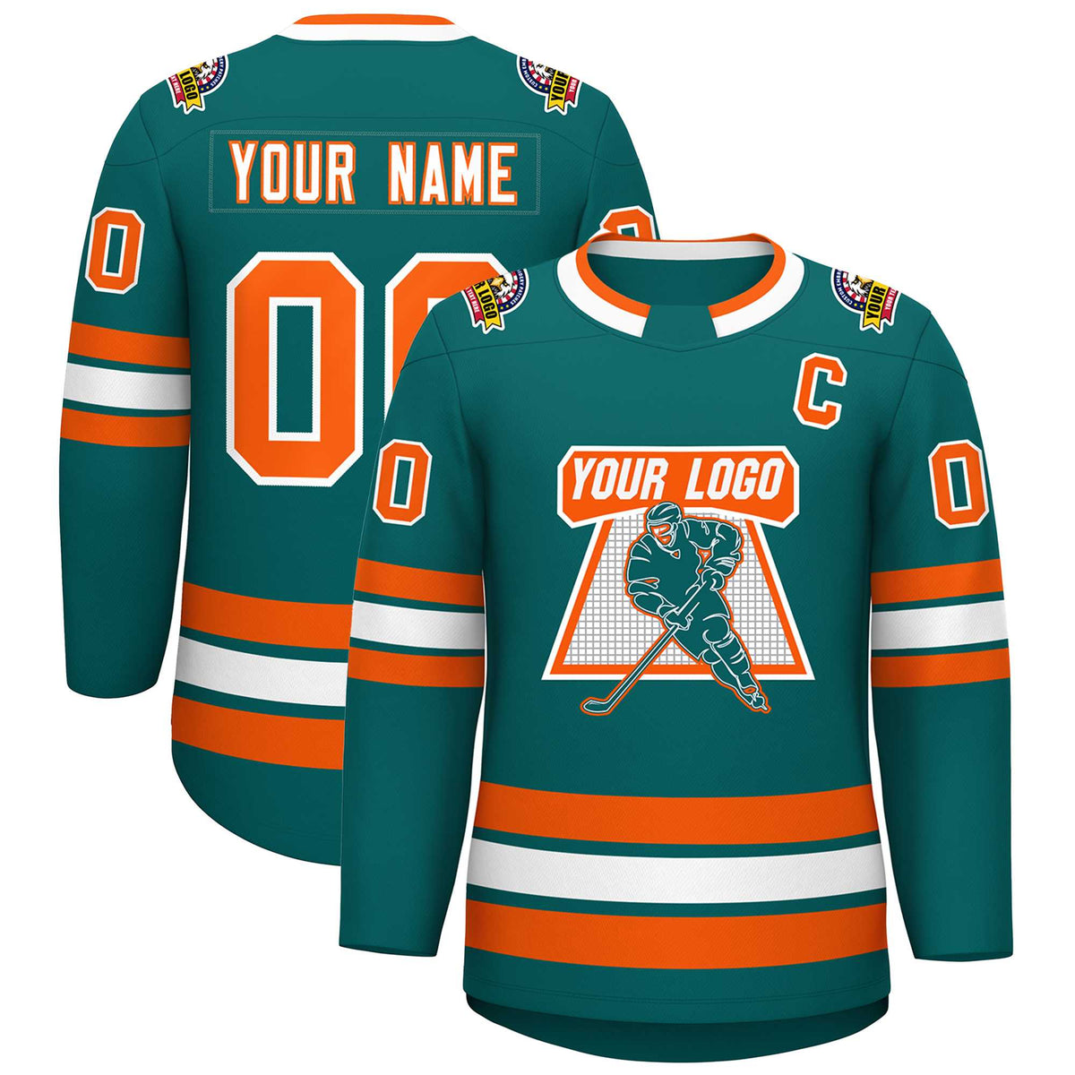 Custom Teal White-Orange Classic Style Hockey Jersey | KXKSHOP