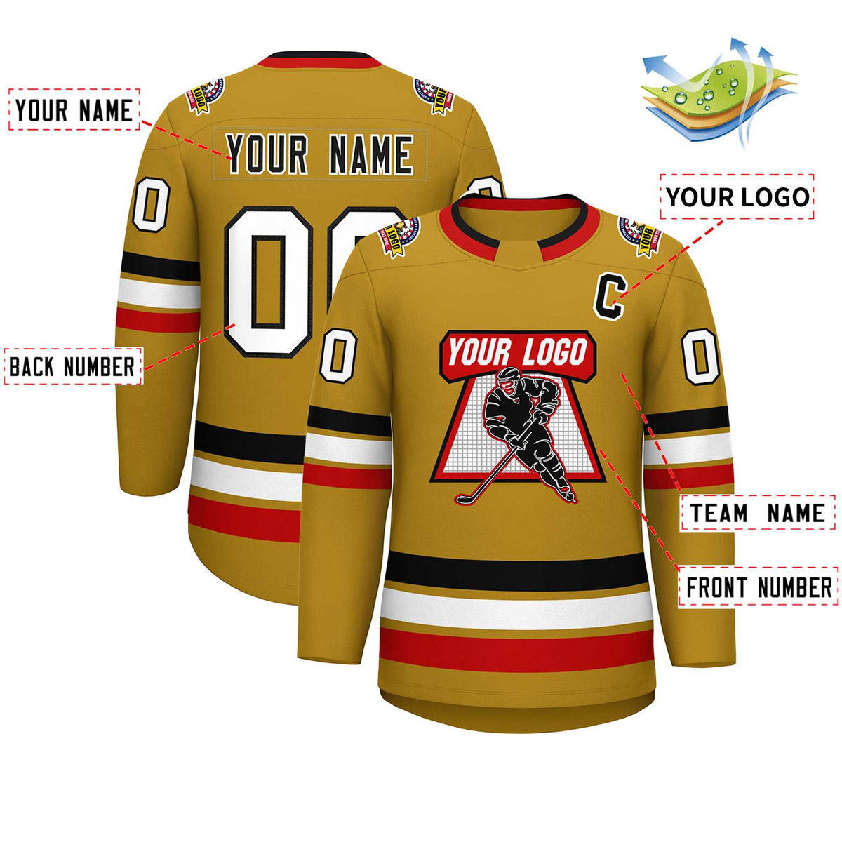 Custom Old Gold Black-White Classic Style Hockey Jersey | KXKSHOP