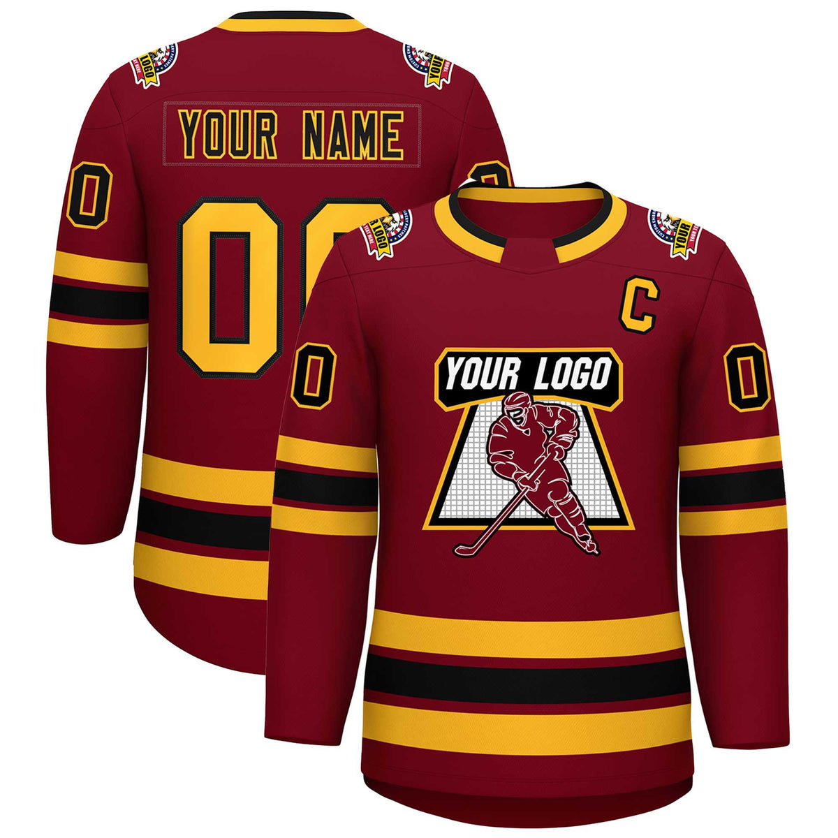 Custom Crimson Black-Gold Classic Style Hockey Jersey | KXKSHOP