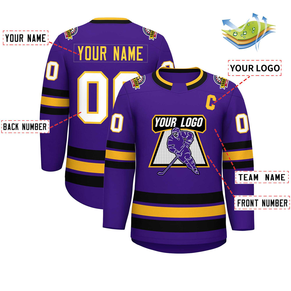 Custom Purple Gold Purple-White Classic Style Hockey Jersey | KXKSHOP