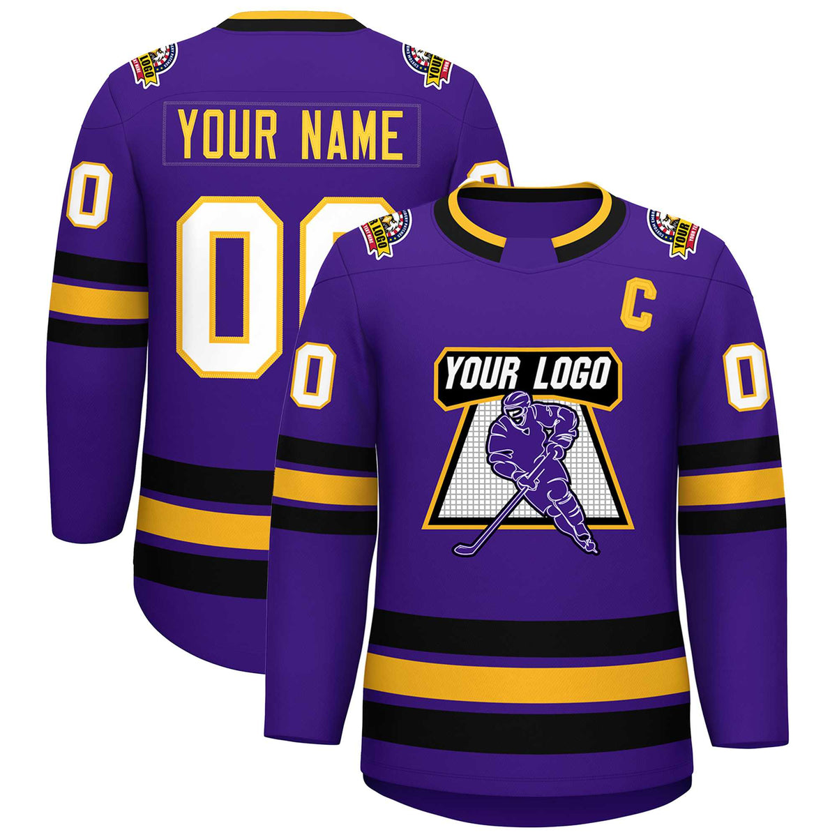 Custom Purple Gold Purple-White Classic Style Hockey Jersey | KXKSHOP