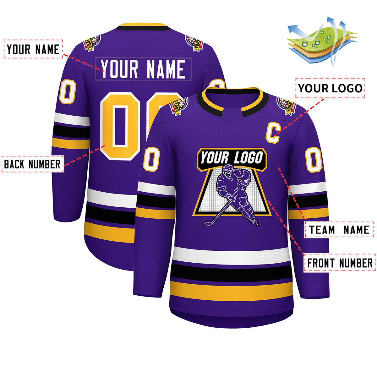 Custom Purple Gold-White Classic Style Hockey Jersey | KXKSHOP