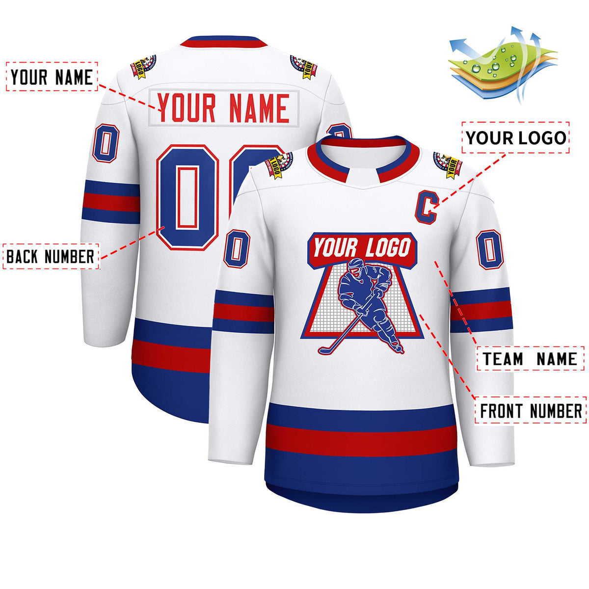Custom White Red White-Royal Classic Style Hockey Jersey | KXKSHOP
