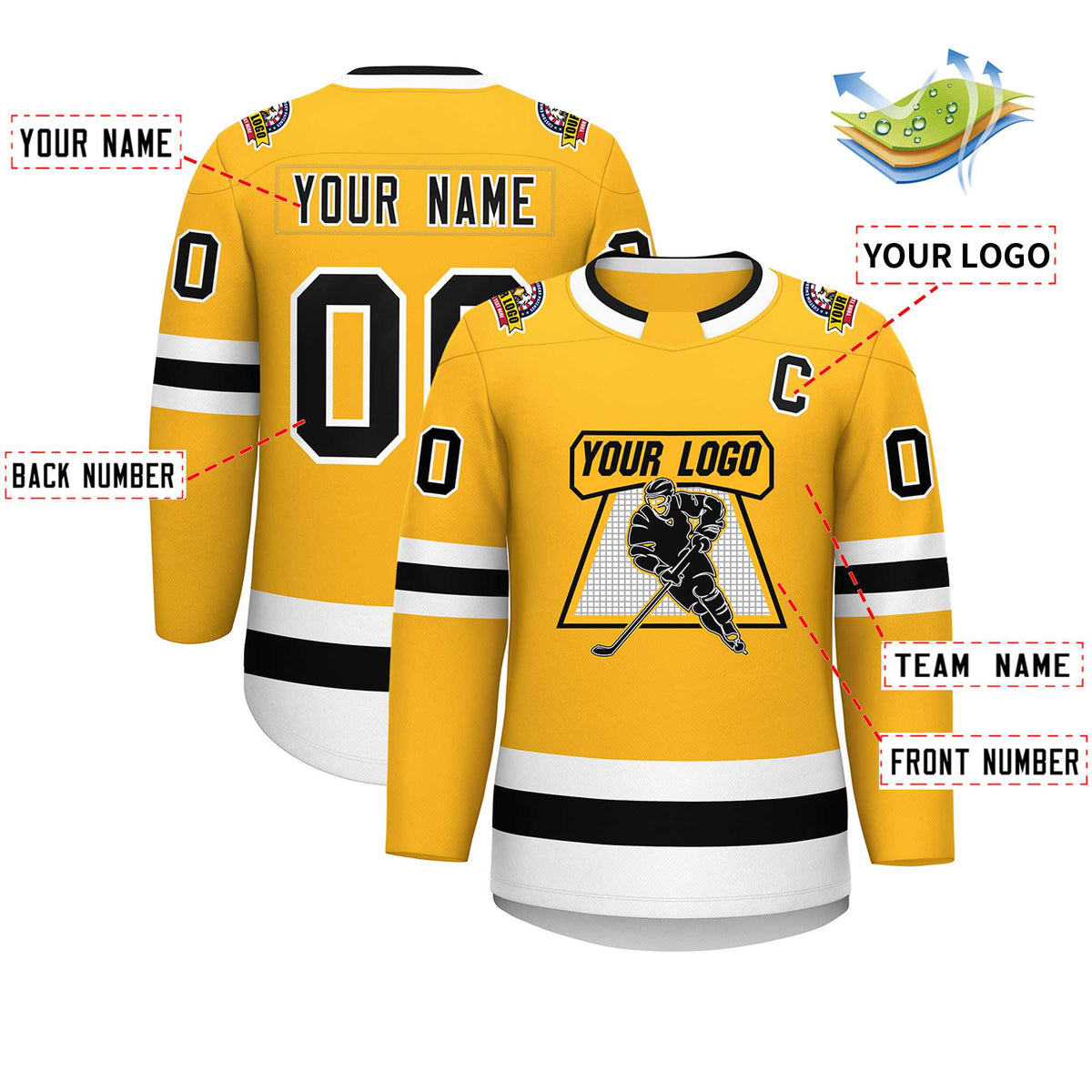 Custom Gold Black-White Classic Style Hockey Jersey | KXKSHOP