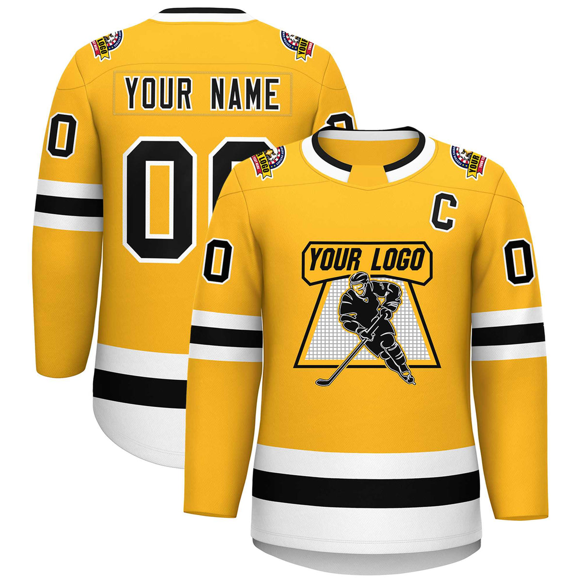 Custom Gold Black-White Classic Style Hockey Jersey | KXKSHOP