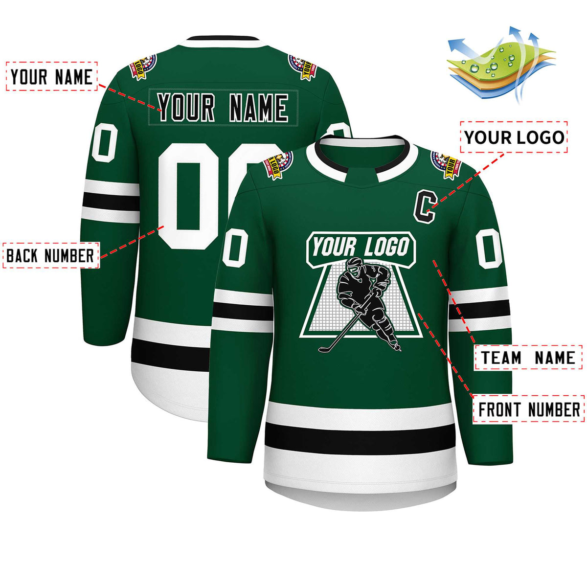Custom Green Black-White Classic Style Hockey Jersey | KXKSHOP