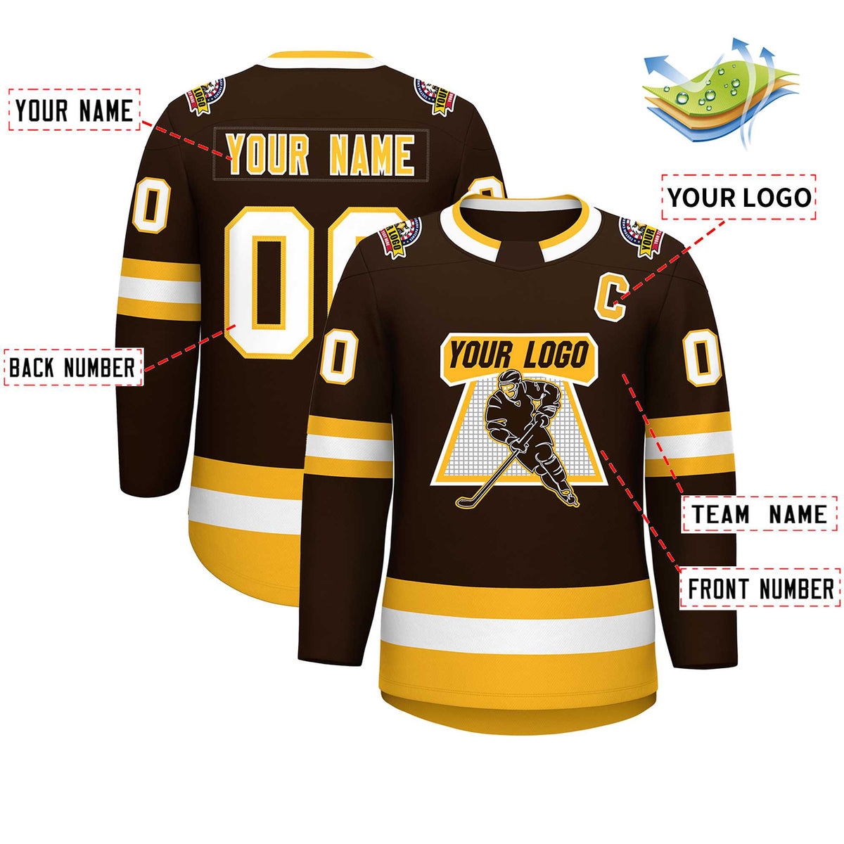 Custom Brown Gold-White Classic Style Hockey Jersey | KXKSHOP