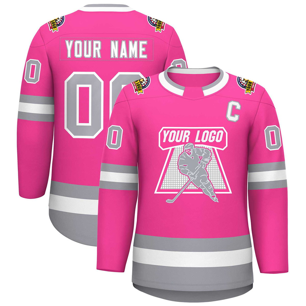 Custom Pink White-Gray Classic Style Hockey Jersey | KXKSHOP