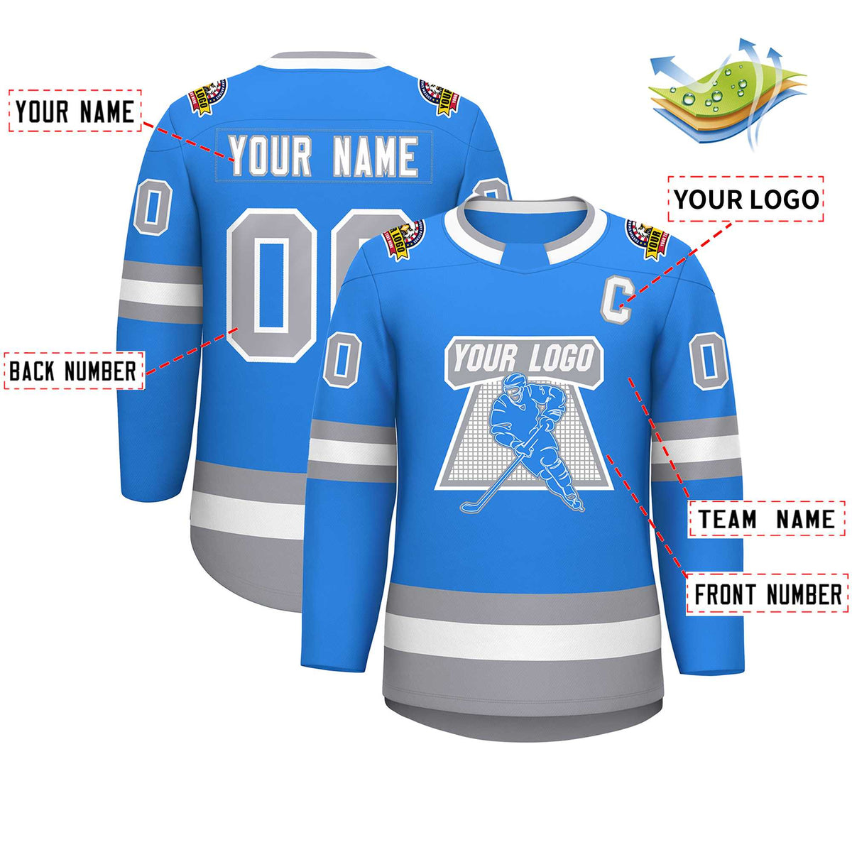Custom Powder Blue White Powder Blue-Gray Classic Style Hockey Jersey | KXKSHOP