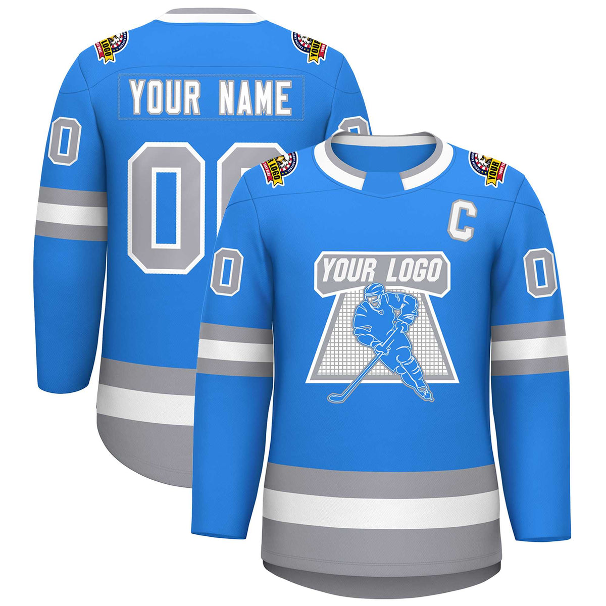 Custom Powder Blue White Powder Blue-Gray Classic Style Hockey Jersey | KXKSHOP