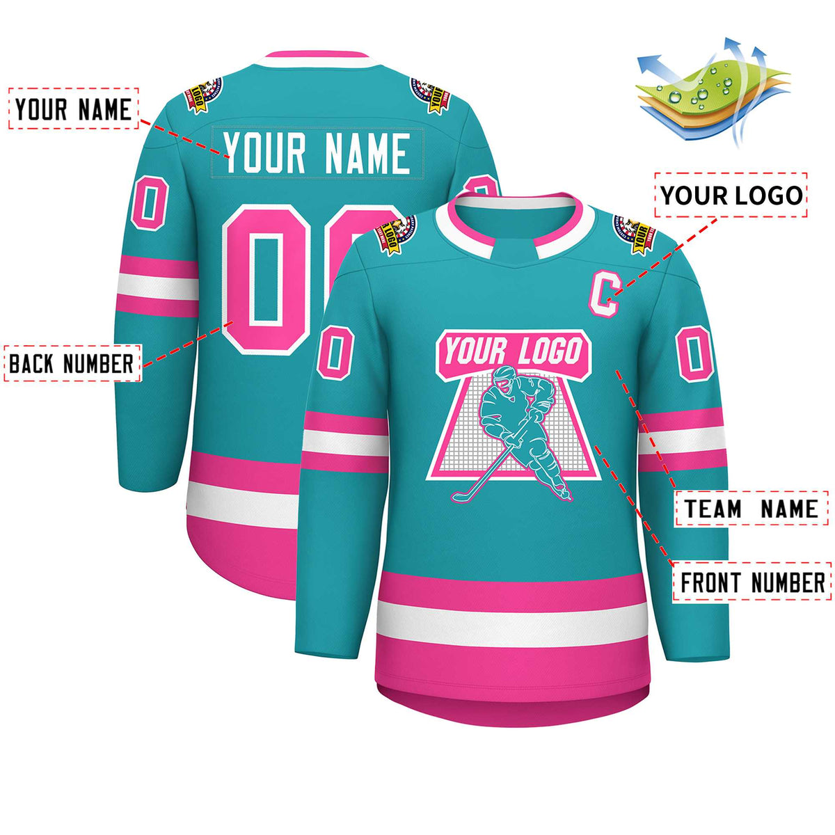 Custom Aqua Pink-White Classic Style Hockey Jersey | KXKSHOP