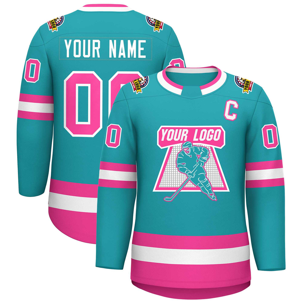 Custom Aqua Pink-White Classic Style Hockey Jersey | KXKSHOP