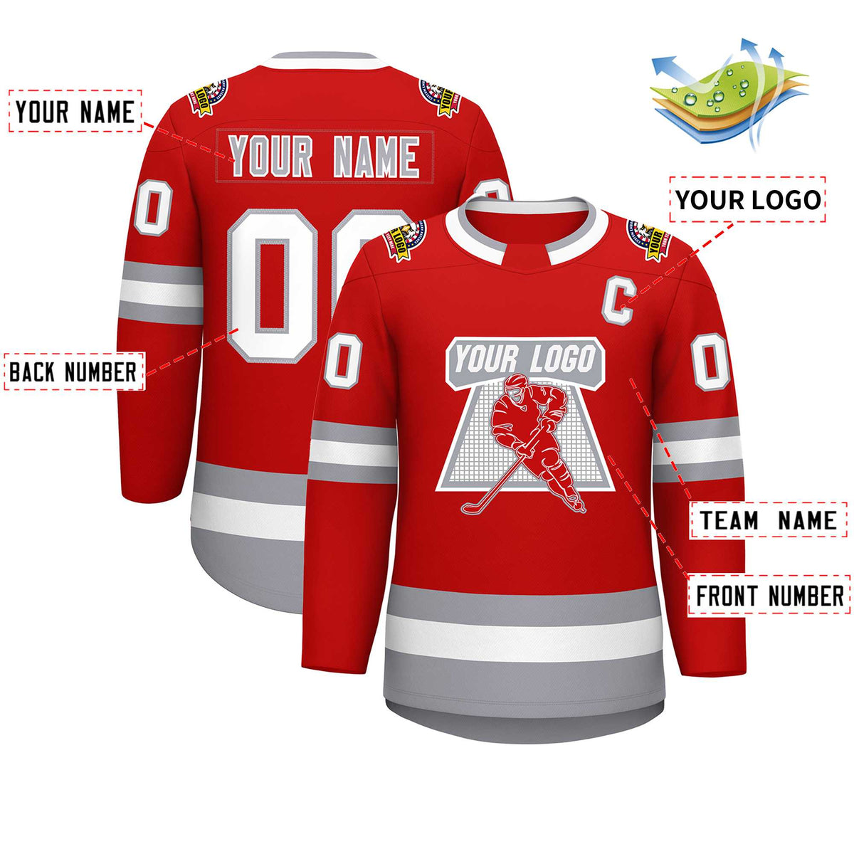 Custom Red White Red-Gray Classic Style Hockey Jersey | KXKSHOP