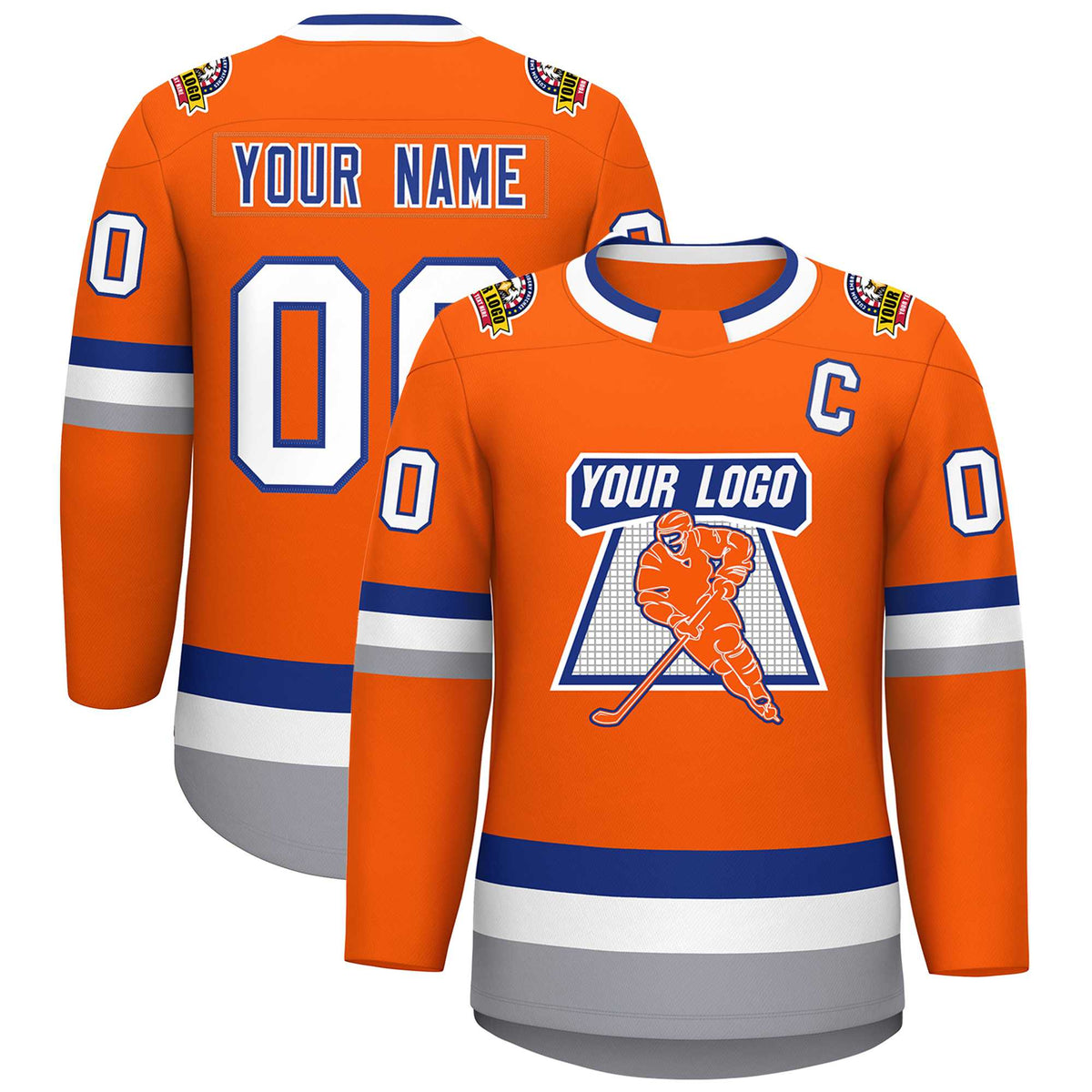 Custom Orange Royal-White Classic Style Hockey Jersey | KXKSHOP