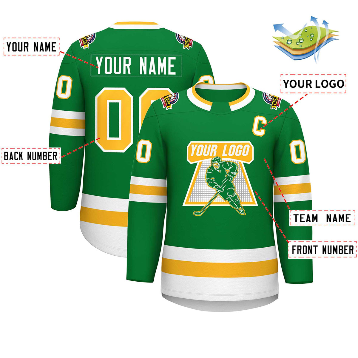 Custom Kelly Green Gold-White Classic Style Hockey Jersey | KXKSHOP