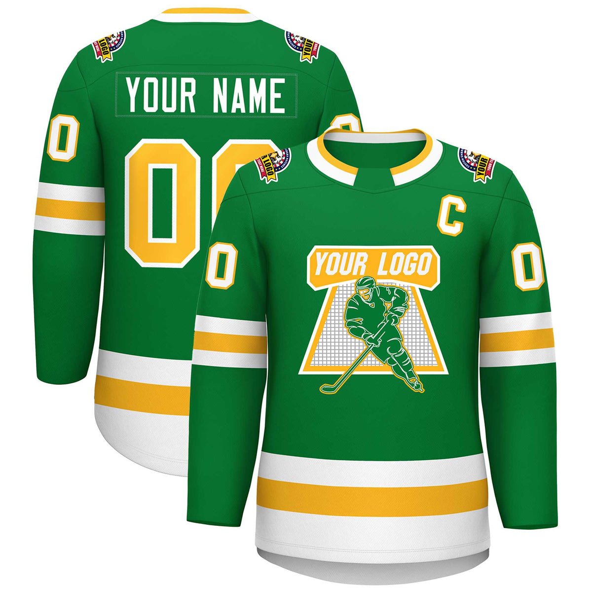 Custom Kelly Green Gold-White Classic Style Hockey Jersey | KXKSHOP