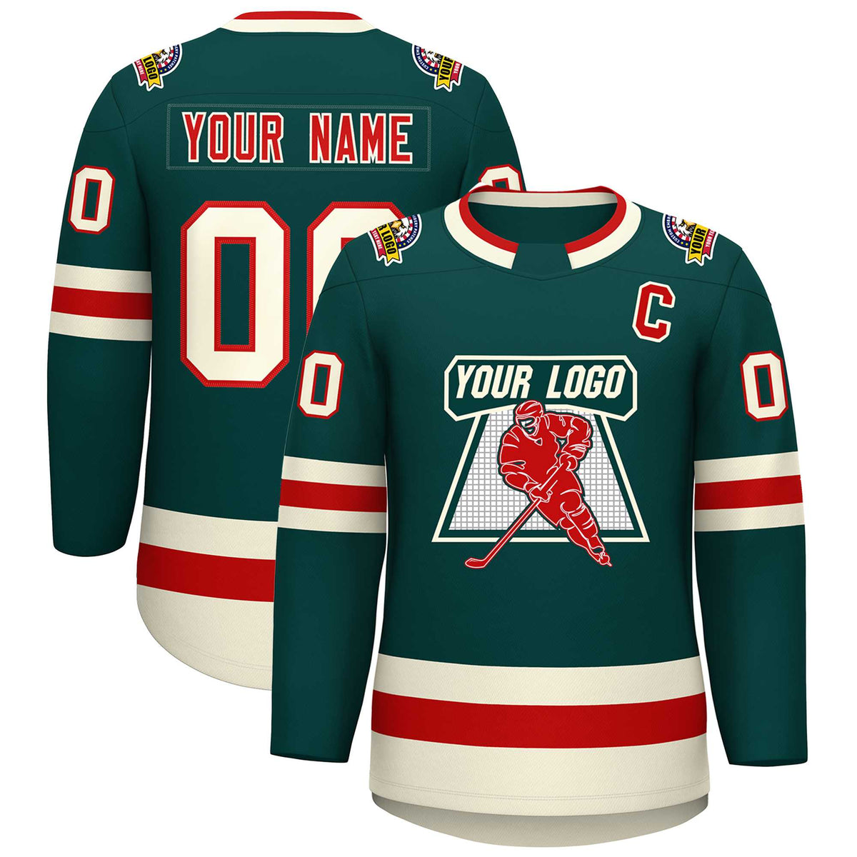 Custom Midnight Green Red Midnight Green-Khaki Classic Style Hockey Jersey | KXKSHOP