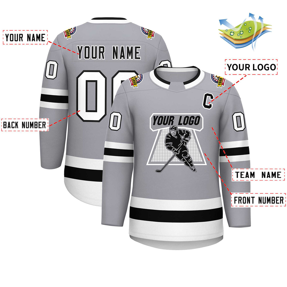 Custom Gray Black White-Black Classic Style Hockey Jersey | KXKSHOP