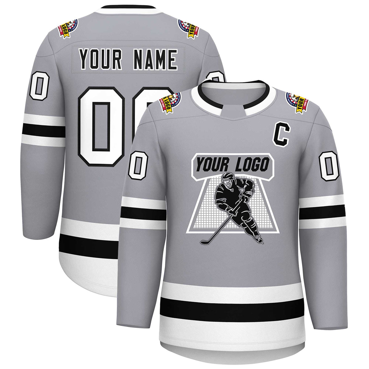 Custom Gray Black White-Black Classic Style Hockey Jersey | KXKSHOP