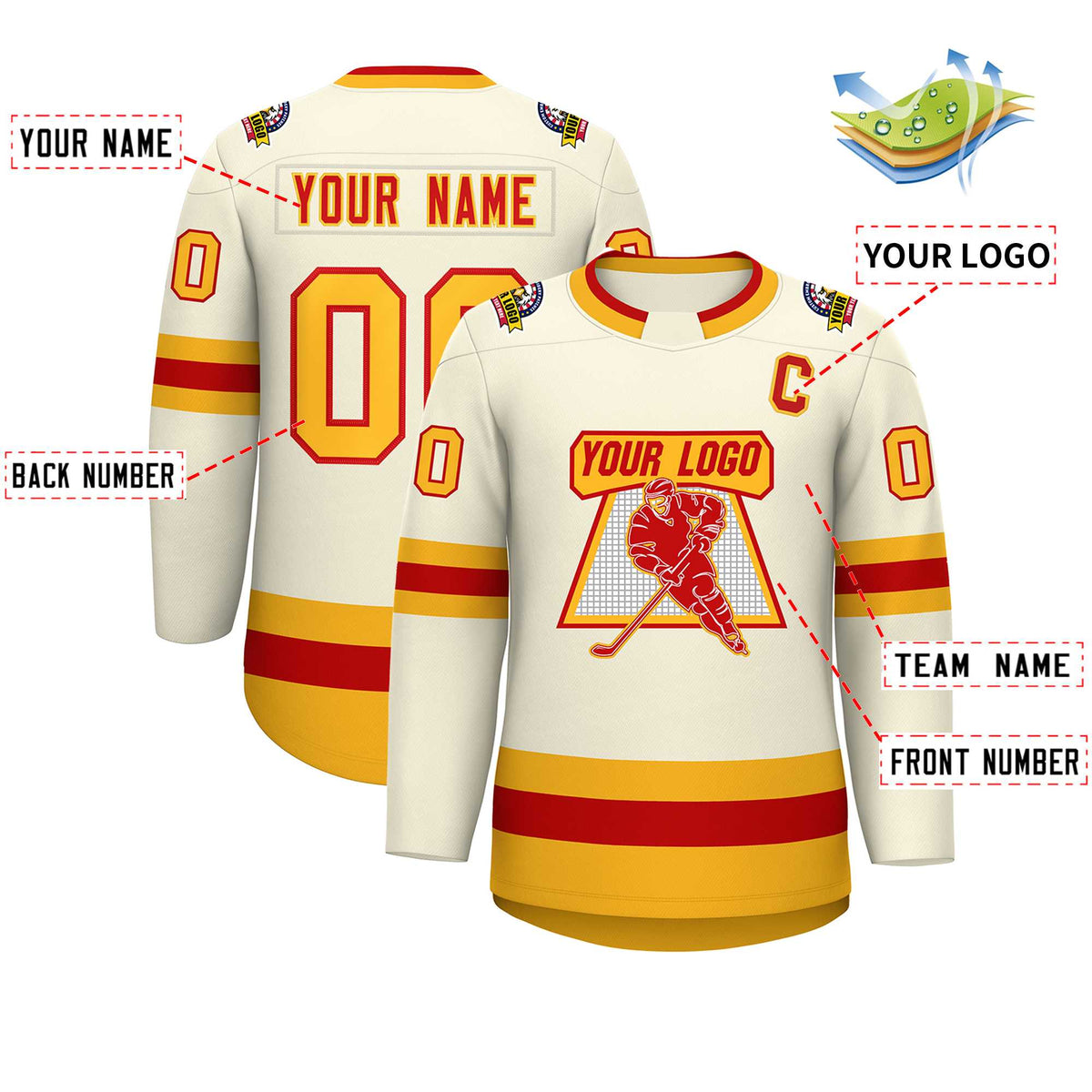 Custom Khaki Red-Gold Classic Style Hockey Jersey | KXKSHOP