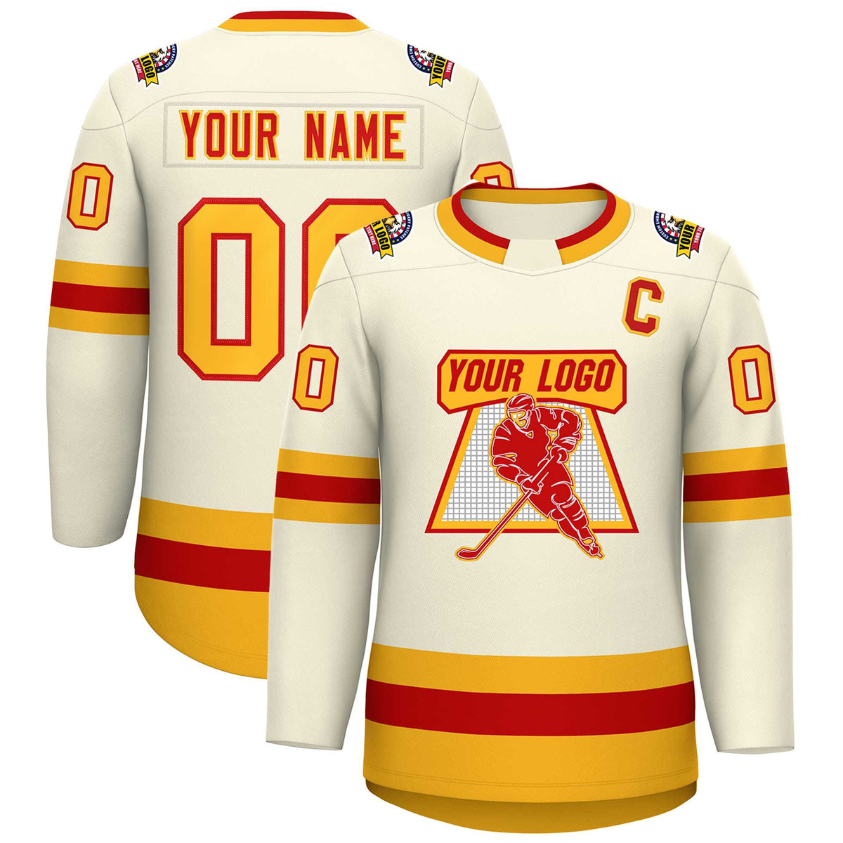 Custom Khaki Red-Gold Classic Style Hockey Jersey | KXKSHOP