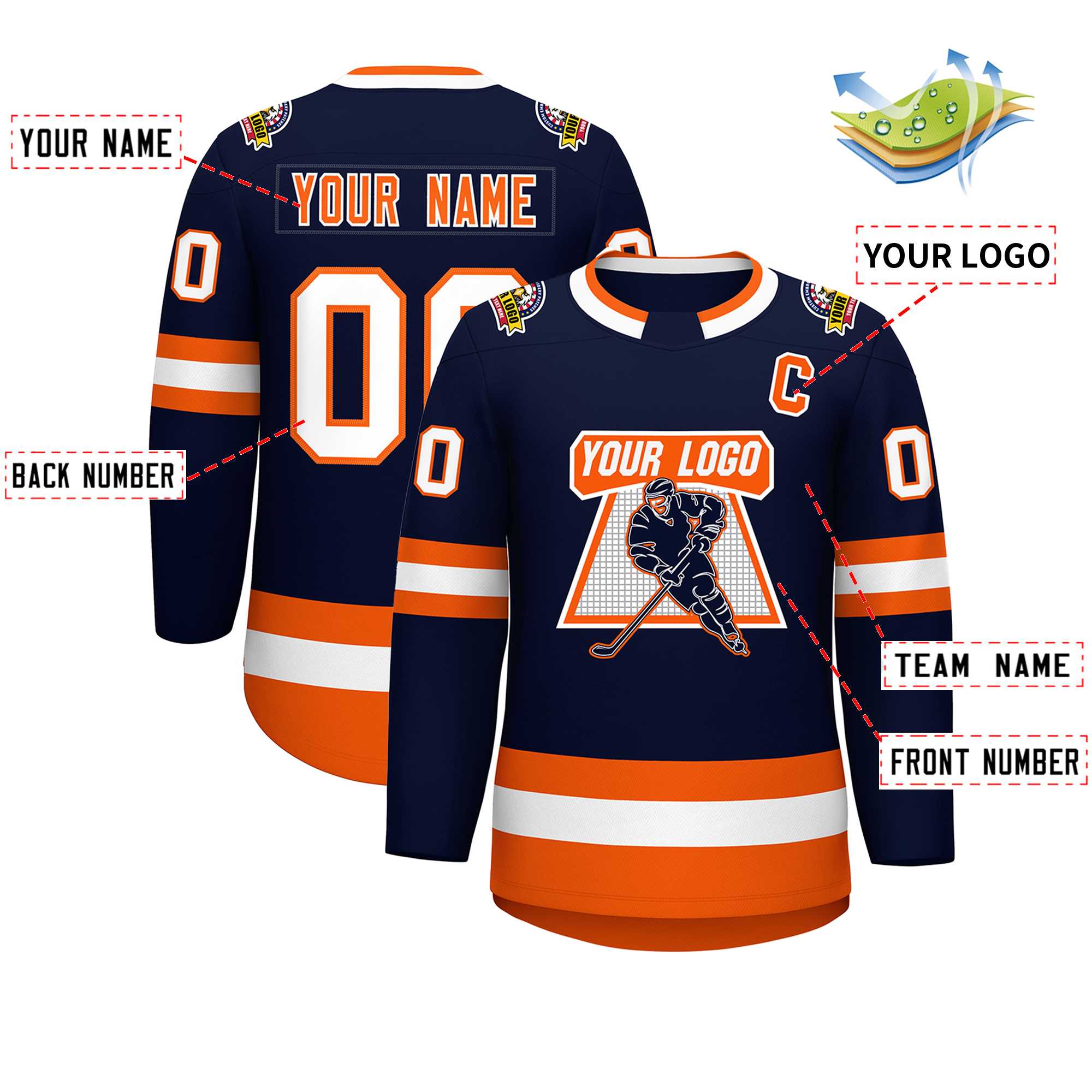 Custom Navy Orange Navy-White Classic Style Hockey Jersey | KXKSHOP