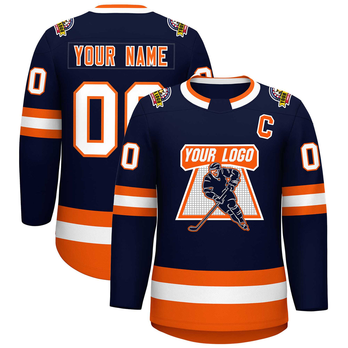 Custom Navy Orange Navy-White Classic Style Hockey Jersey | KXKSHOP