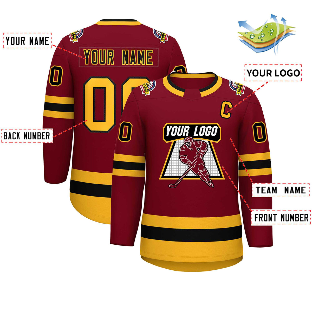 Custom Crimson Black-Gold Classic Style Hockey Jersey | KXKSHOP