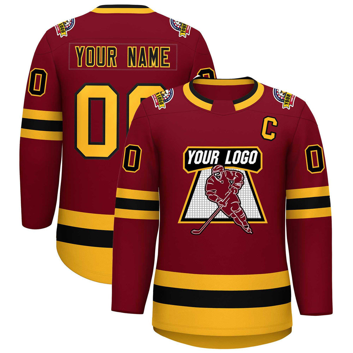 Custom Crimson Black-Gold Classic Style Hockey Jersey | KXKSHOP