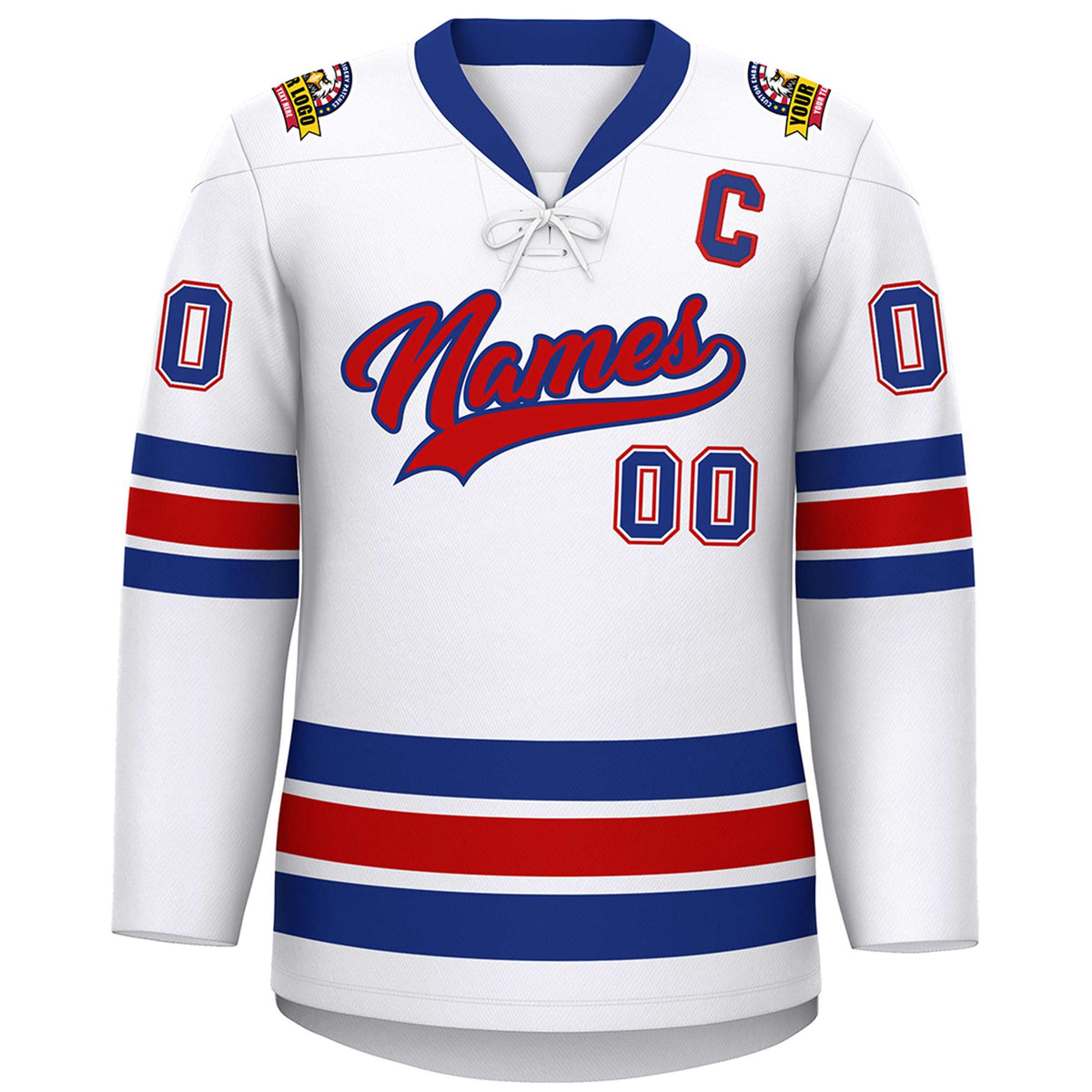 Custom White Royal-Red Lace-Up Neck Hockey Jersey | KXKSHOP