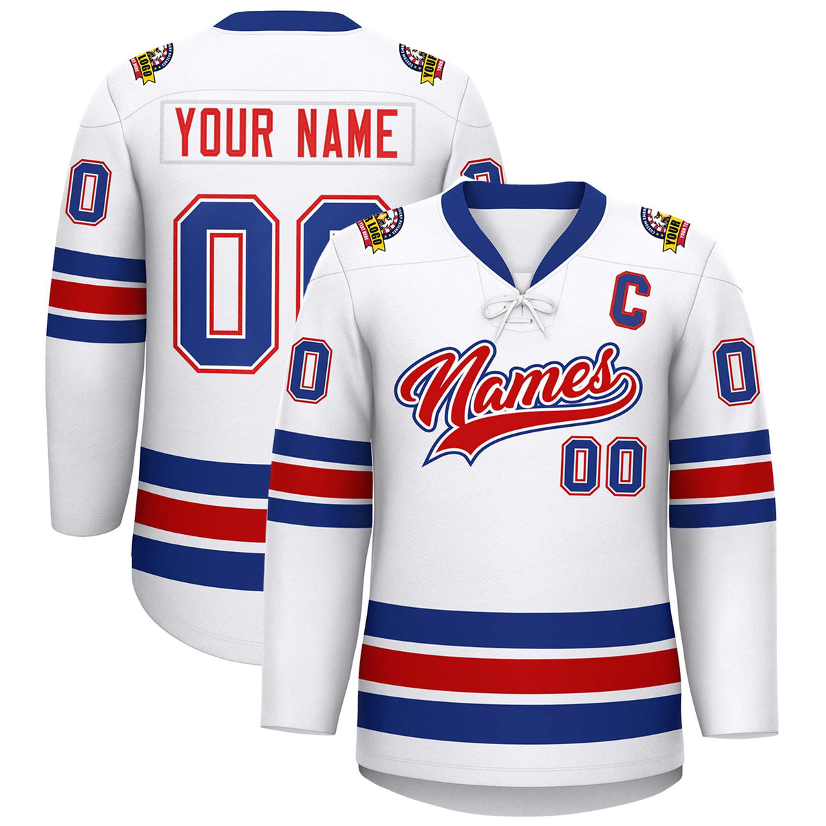 Custom White Royal-Red Lace-Up Neck Hockey Jersey | KXKSHOP
