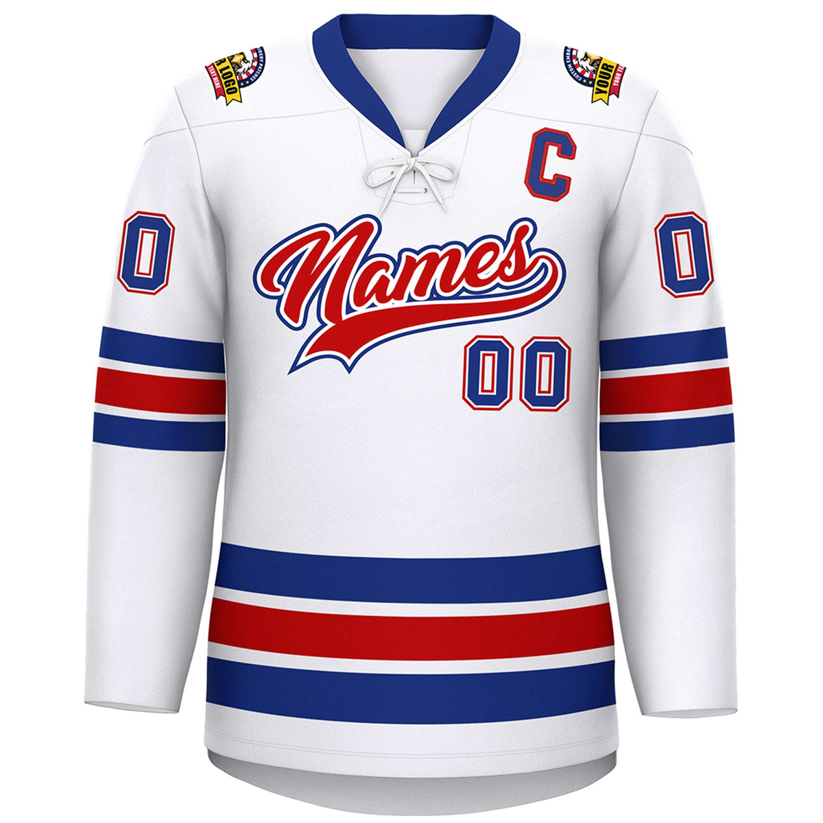 Custom White Royal-Red Lace-Up Neck Hockey Jersey | KXKSHOP