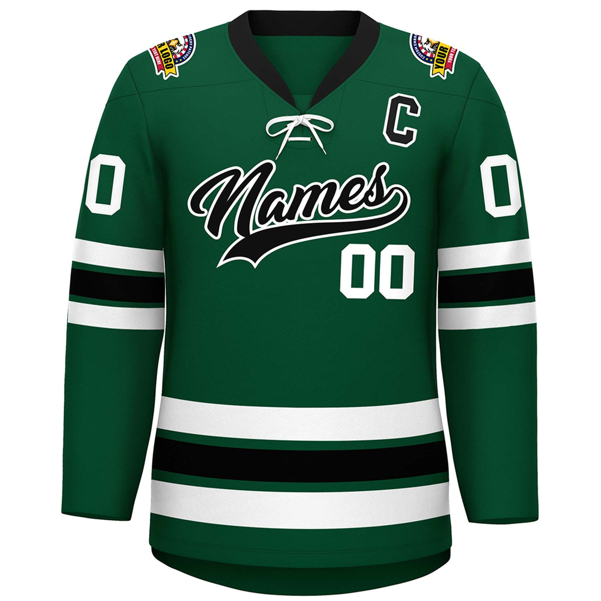 Custom Green Black-White Lace-Up Neck Hockey Jersey | KXKSHOP