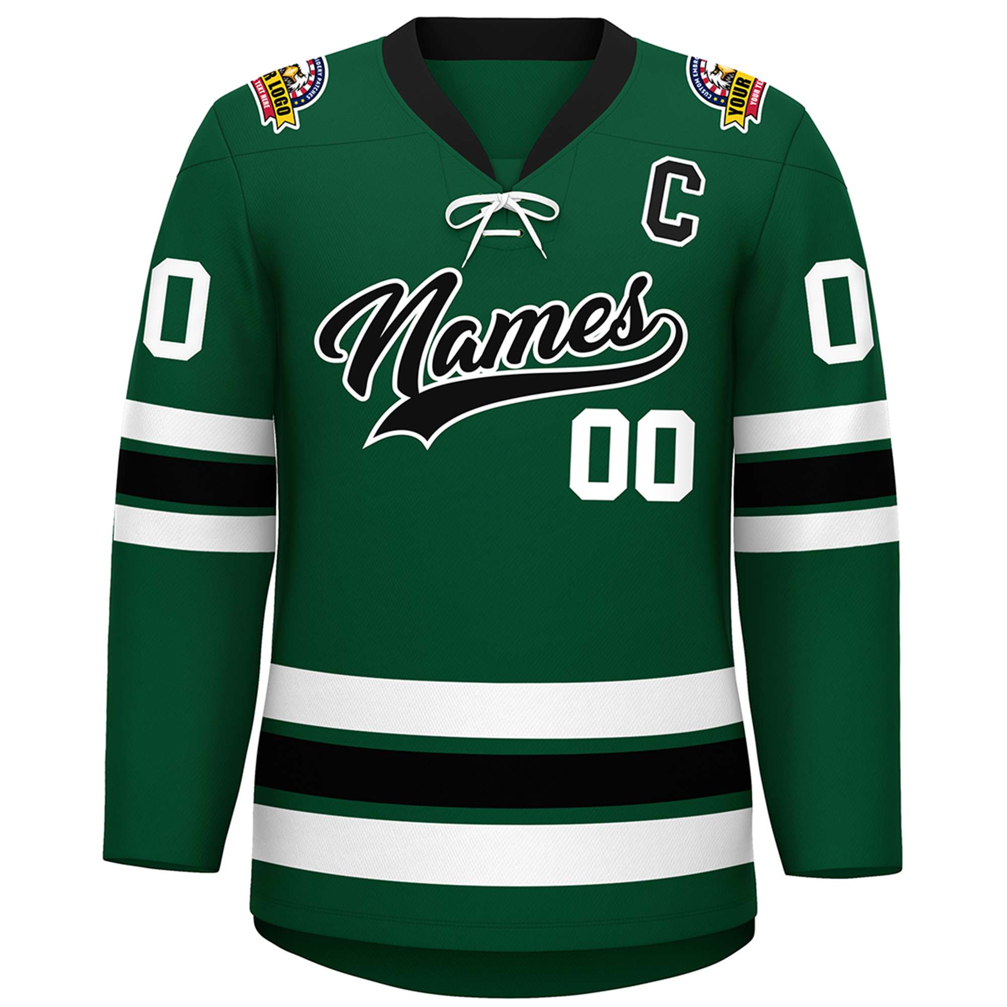 Custom Green Black-White Lace-Up Neck Hockey Jersey | KXKSHOP