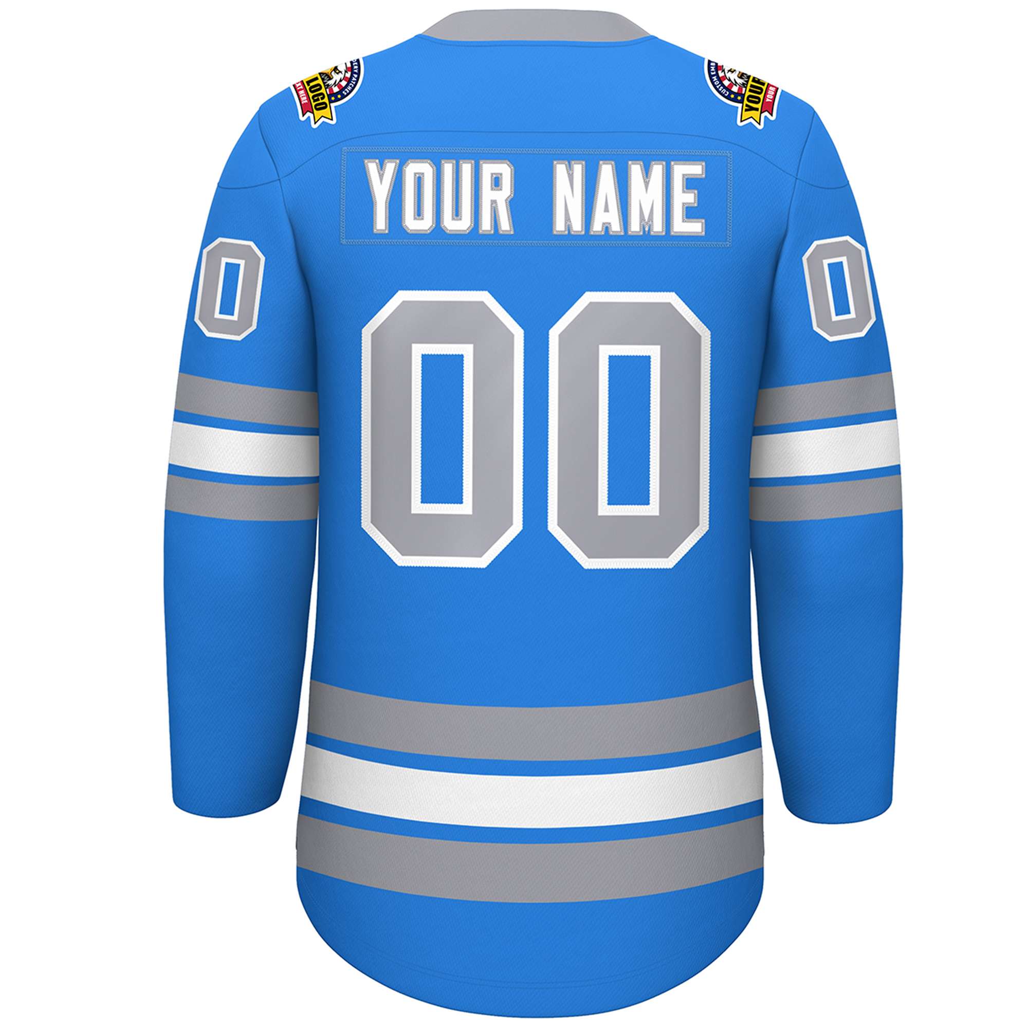 Custom Powder Blue White-Gray Lace-Up Neck Hockey Jersey | KXKSHOP