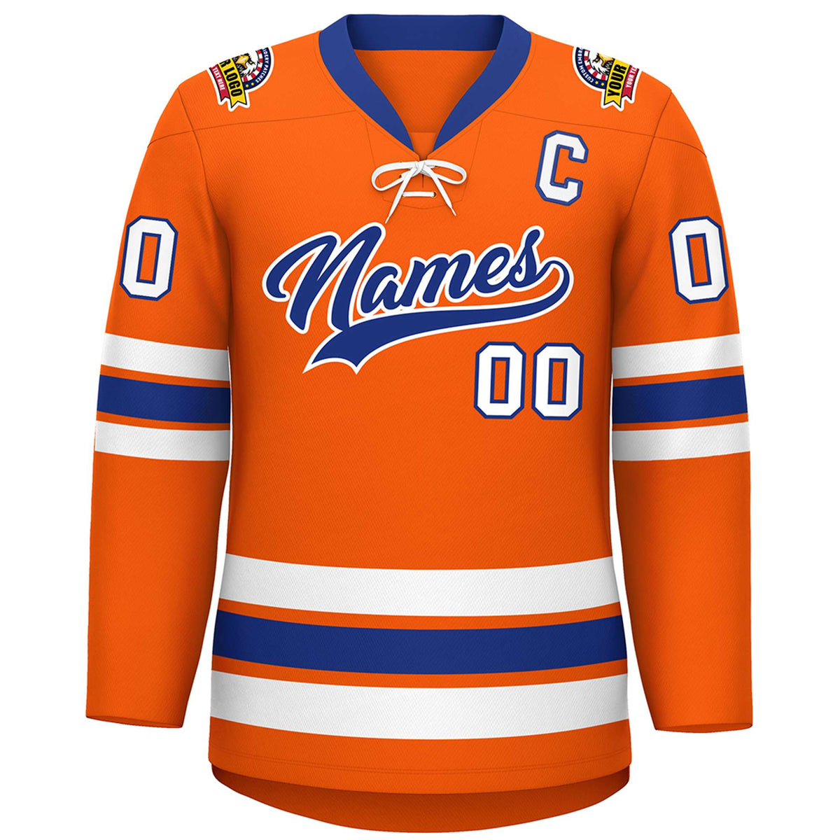 Custom Orange Royal-White Lace-Up Neck Hockey Jersey | KXKSHOP