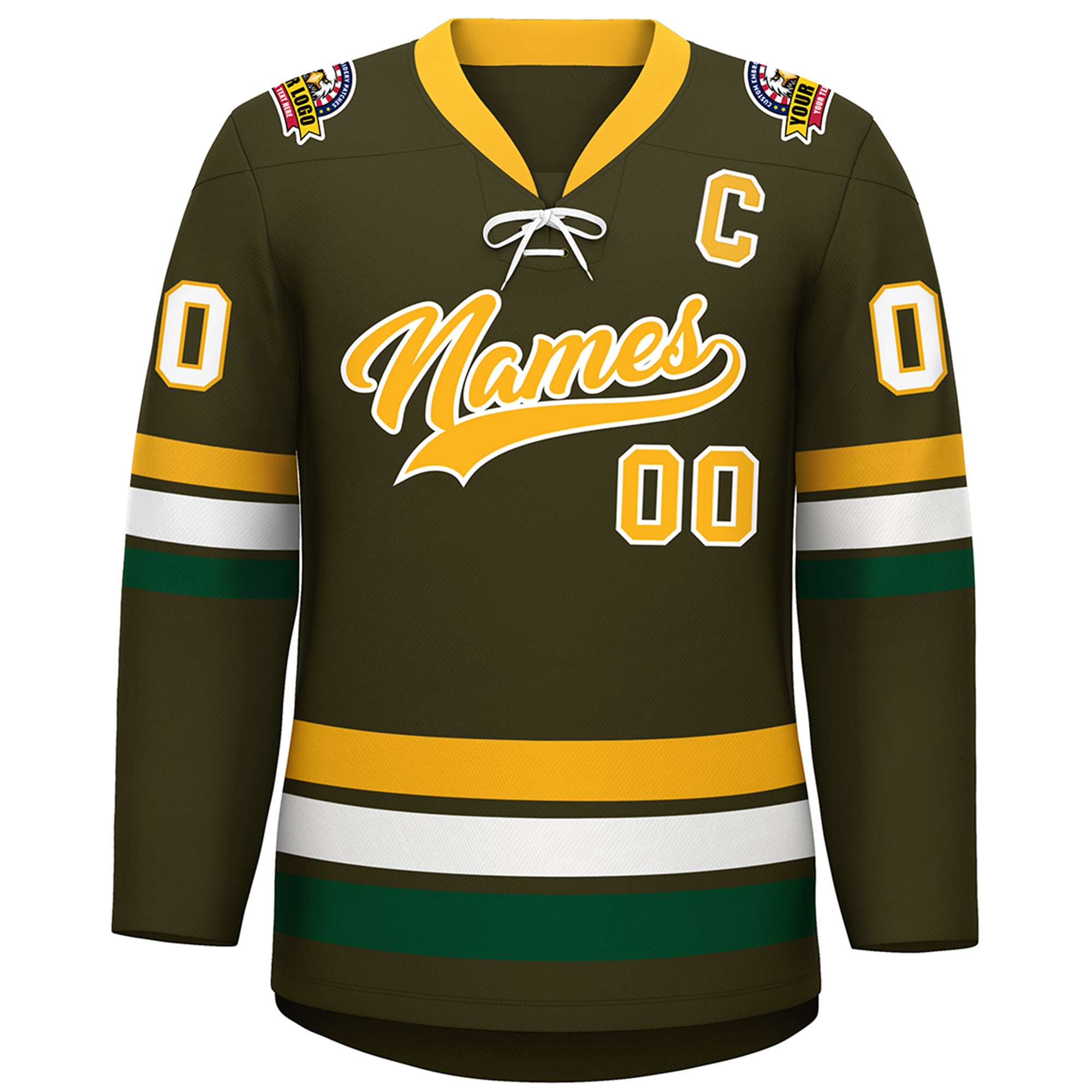 Custom Olive Yellow-White Lace-Up Neck Hockey Jersey | KXKSHOP