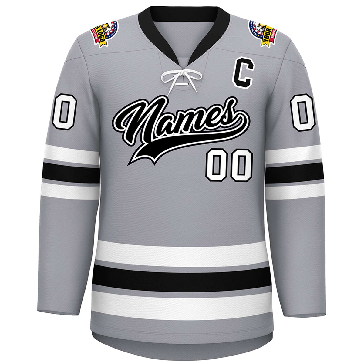 Custom Gray Black-White Lace-Up Neck Hockey Jersey | KXKSHOP