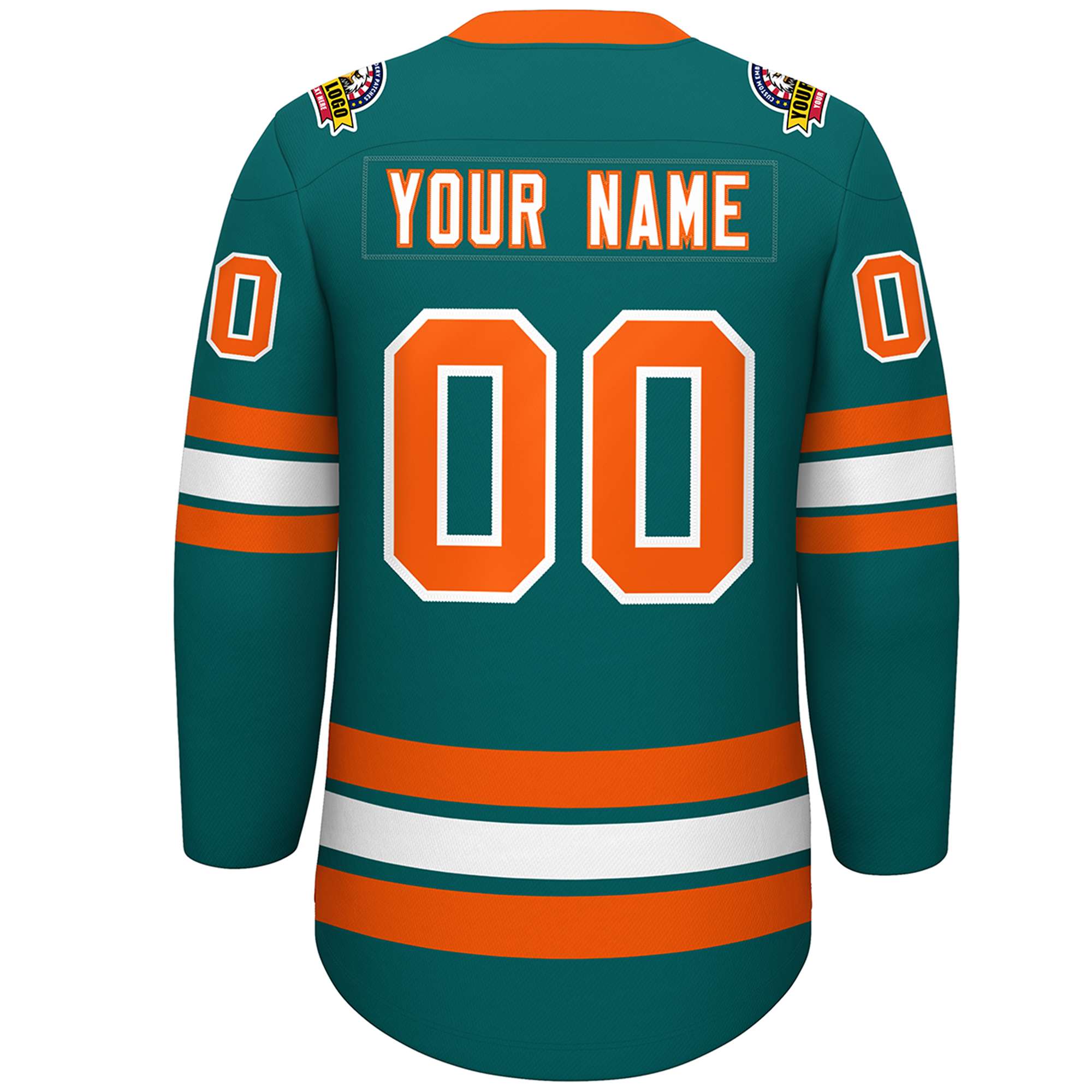 Custom Aqua White-Orange Lace-Up Neck Hockey Jersey | KXKSHOP