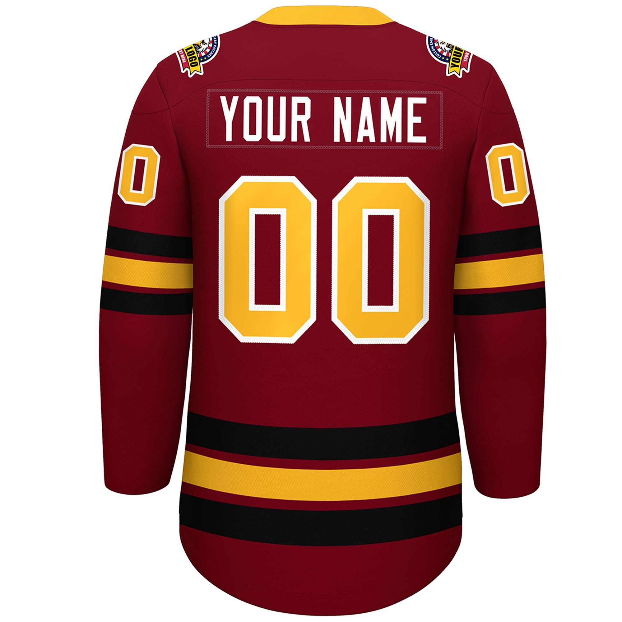 Custom Crimson Yellow-Black Lace-Up Neck Hockey Jersey | KXKSHOP