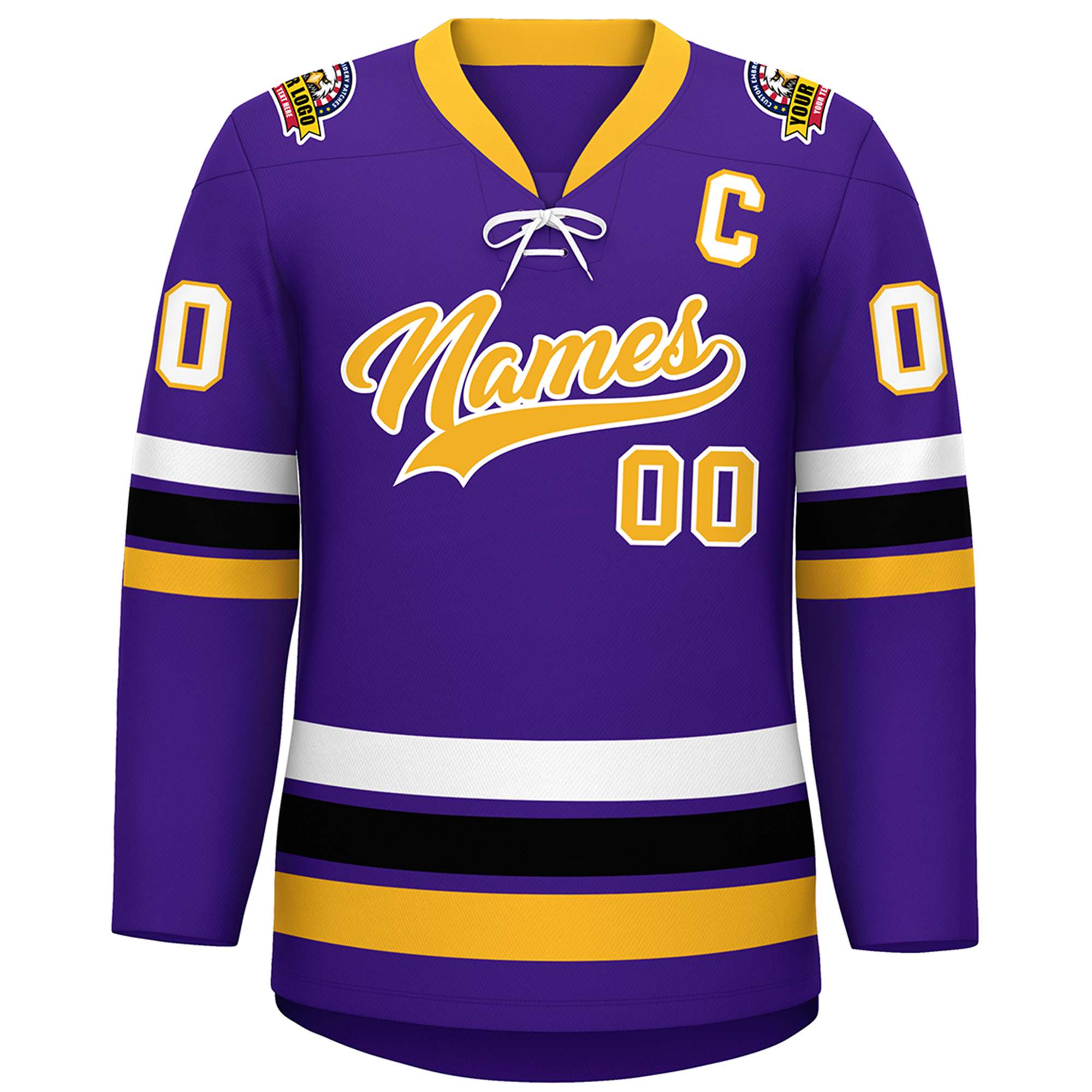 Custom Purple Yellow-White Lace-Up Neck Hockey Jersey | KXKSHOP