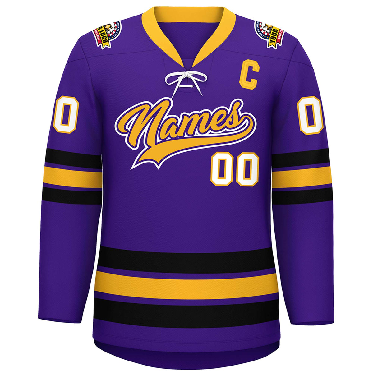 Custom Purple Yellow-Black Lace-Up Neck Hockey Jersey | KXKSHOP