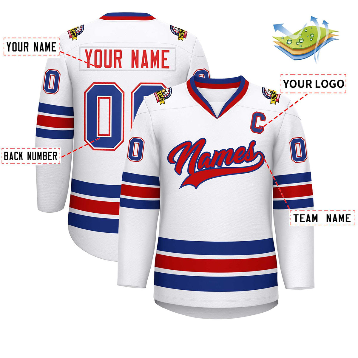 Custom White Red-Royal Classic Style Hockey Jersey | KXKSHOP
