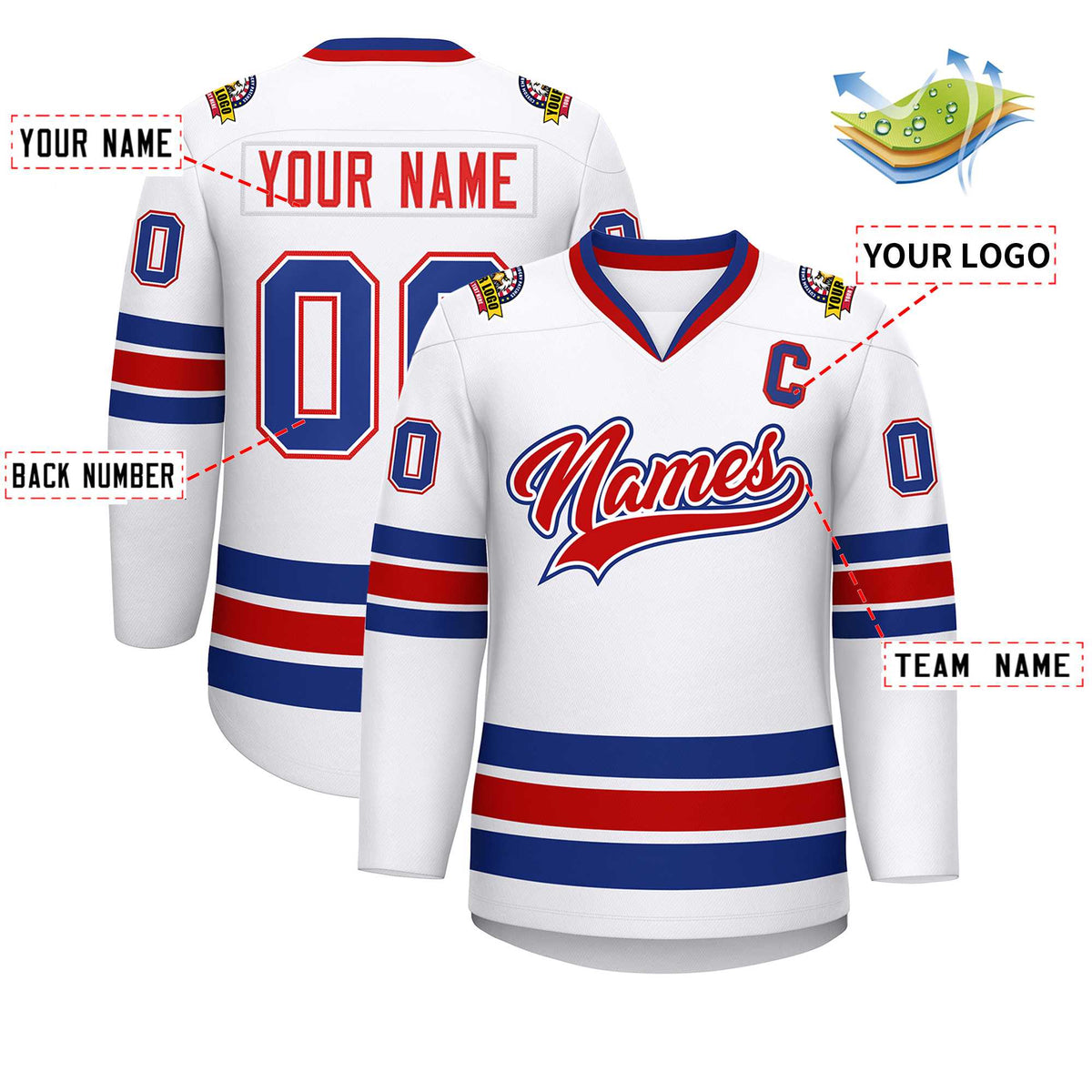 Custom White Red White-Royal Classic Style Hockey Jersey | KXKSHOP