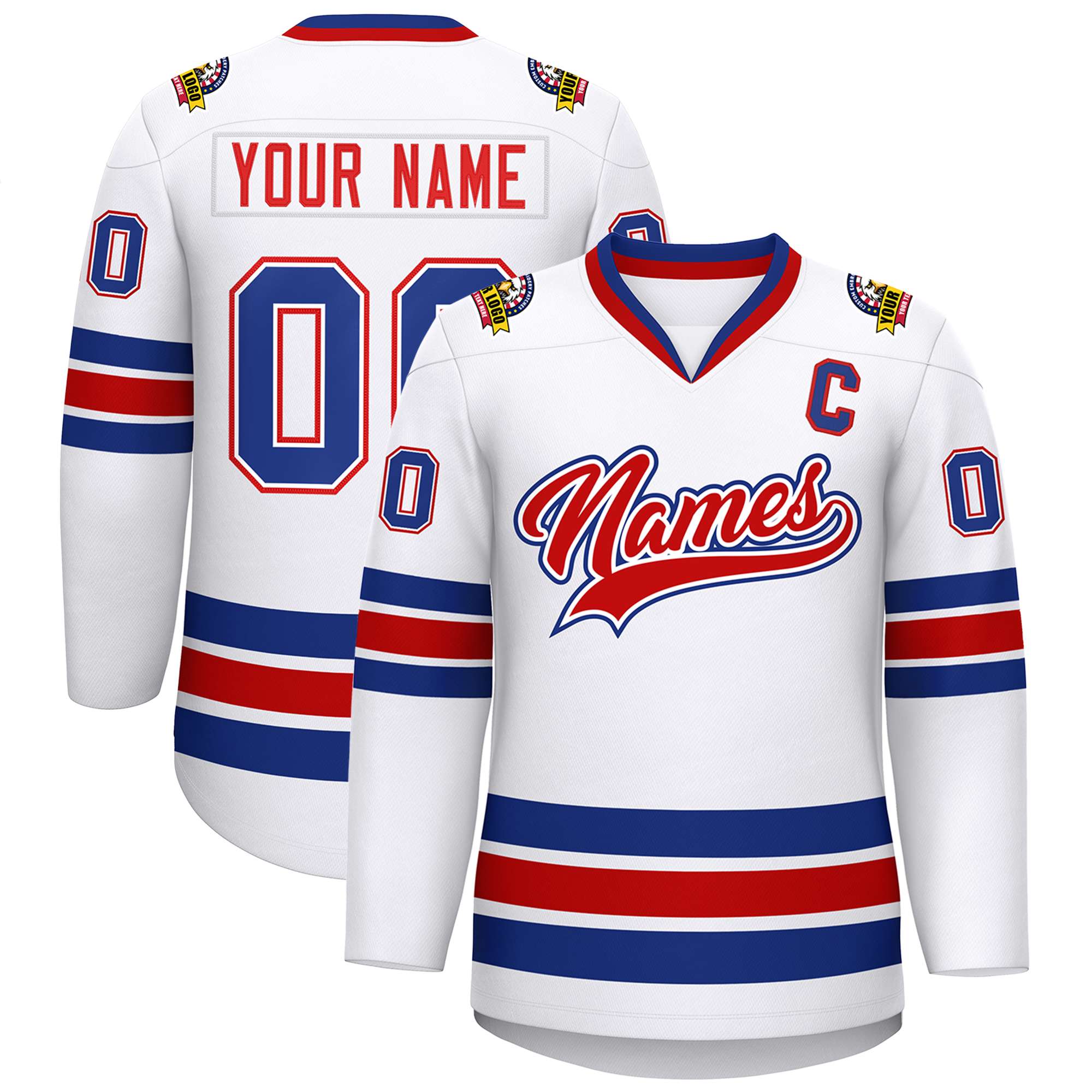 Custom White Red White-Royal Classic Style Hockey Jersey | KXKSHOP