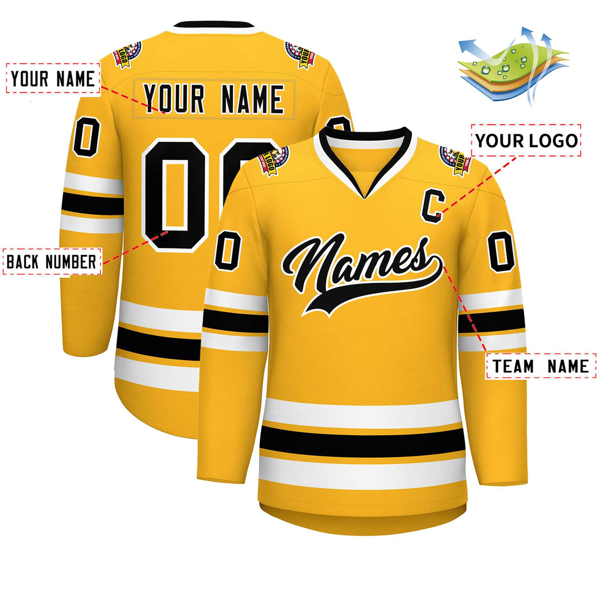 Custom Gold Black-White Classic Style Hockey Jersey | KXKSHOP