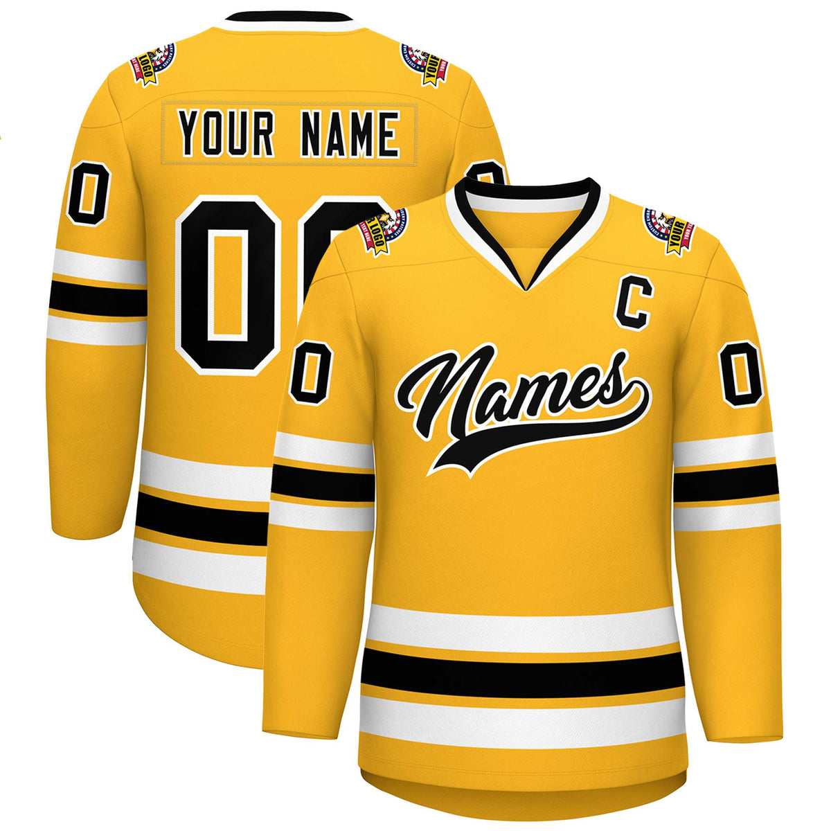 Custom Gold Black-White Classic Style Hockey Jersey | KXKSHOP