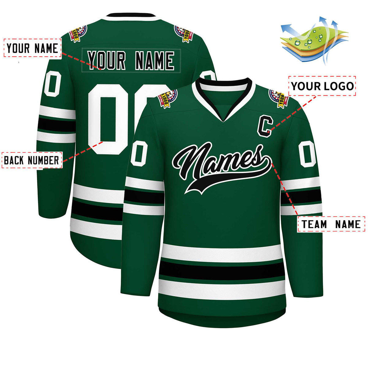 Custom Green Black-White Classic Style Hockey Jersey | KXKSHOP
